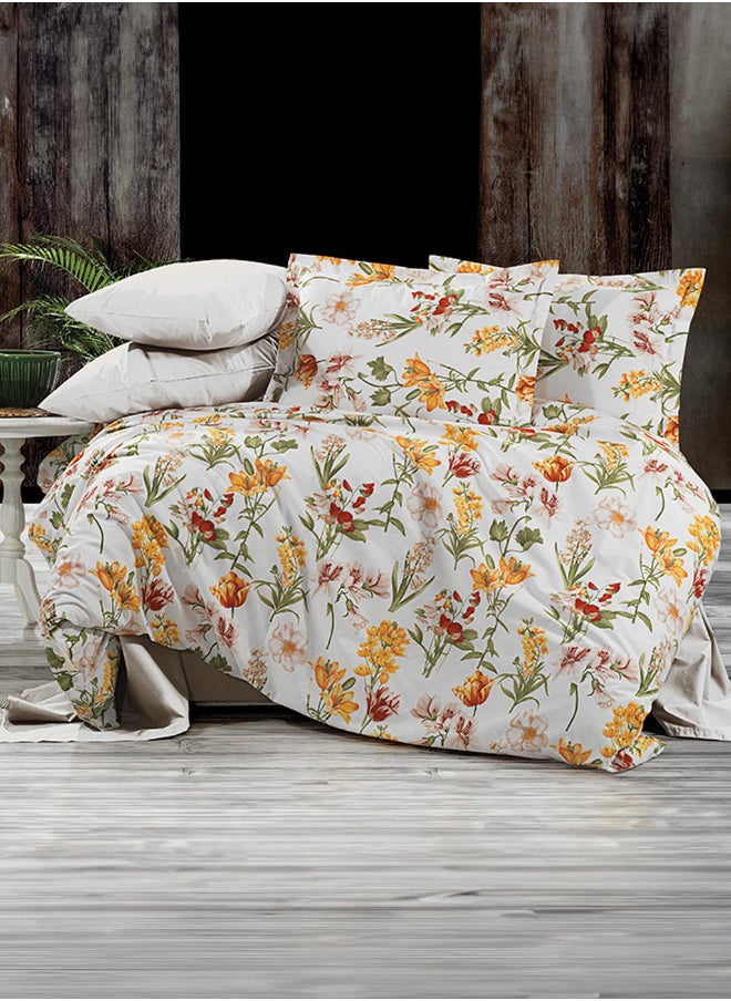 In-House Sevda | 8 Pieces Ranforce Cotton Comforter Set - 260x240 cm - Orange & White  - Image 1