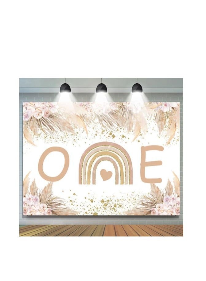 Maxsafe Rainbow Floral Boho Girls 1st Birthday Backdrop,Happy Birthday Banner,1st Happy Birthday Party Decor,Party Supplies - Image 1