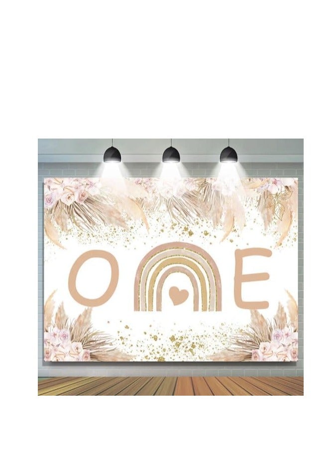 Maxsafe Rainbow Floral Boho Girls 1st Birthday Backdrop,Happy Birthday Banner,1st Happy Birthday Party Decor,Party Supplies - Image 2