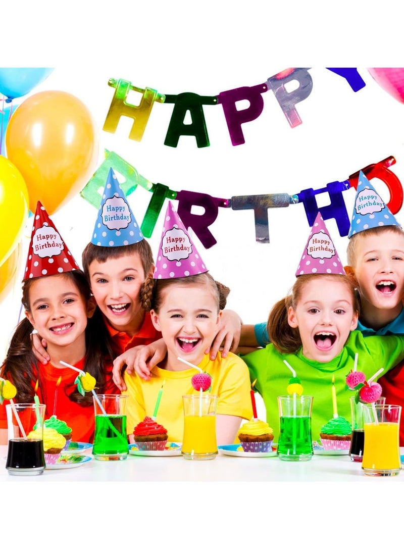 Captaintech 24 Pcs Birthday Party Hats Colorful Cone Paper Art Craft Caps Rainbow Supplies for Kids Adults - Image 5