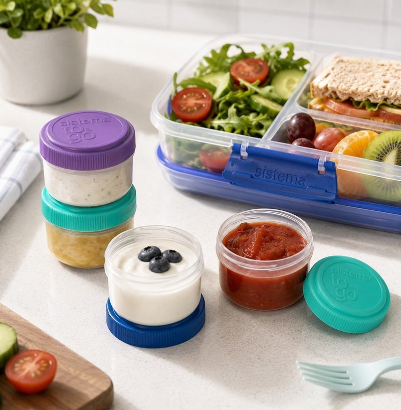 Sistema Dressing To Go 4 Pack 35ml – BPA Free Reusable Mini Dressing Containers with Leak-Resistant Screw Lids, Portion Pots for Salad Dressing, Sauces, Dips, Condiments & Meal Prep - Image 5
