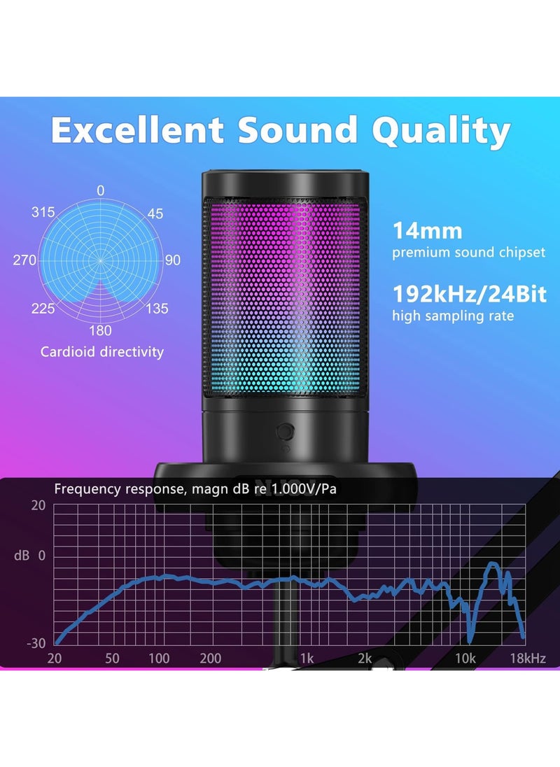 erorex - Gaming Mic for PC/PS5 with Extendable Arm Gaming Microphone with Quick Mute & Volume Control, Podcast Microphone Gaming for Streaming Twitch/Discord, Condenser Microphone with Pop Filter - Black - Image 1