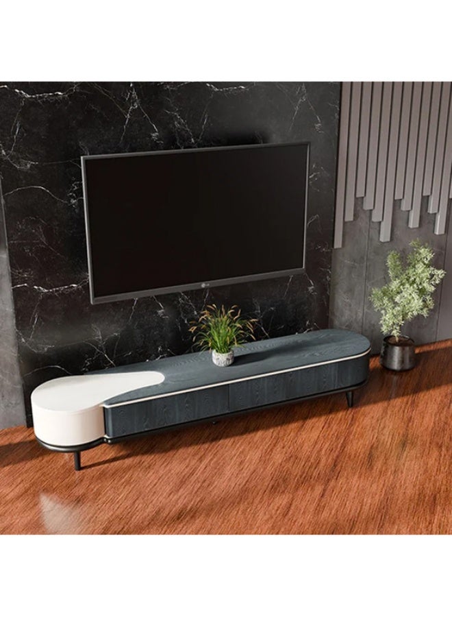 YI ONE TV Unit – Luxury TV Stand Black & White Combination with Marble Top Shade, 2 Drawers & Metal Legs, Curved Corner Design, 2000×400×400 mm - Image 4