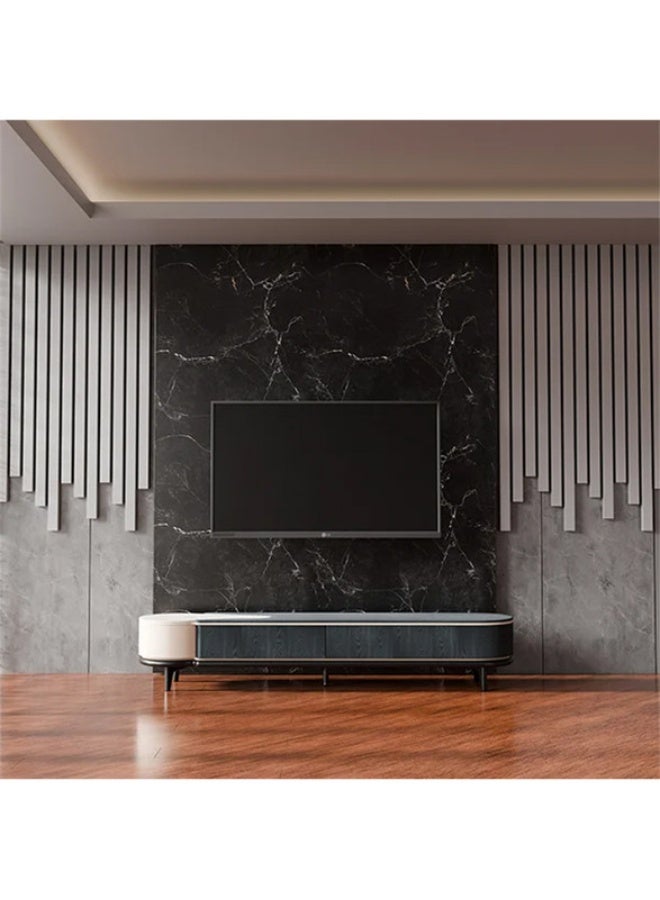 YI ONE TV Unit – Luxury TV Stand Black & White Combination with Marble Top Shade, 2 Drawers & Metal Legs, Curved Corner Design, 2000×400×400 mm - Image 2