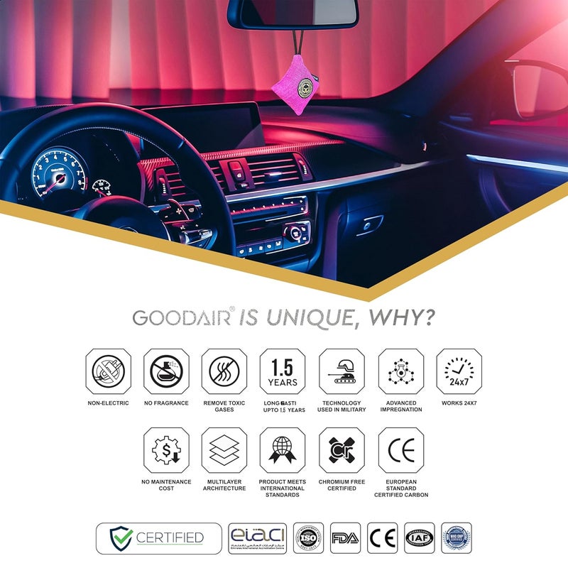 GOODAIR NonElectric Car Air Purifier Stylish Pink Advanced Impregnated Activated Carbon 247 Air Purification - Image 5