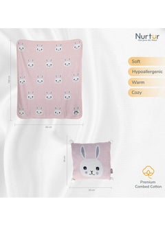 Nurtur Soft Bunny Baby Blankets With Cushion For Boys And Girls 100% Combed Cotton Lightweight Fleece  - Image 2