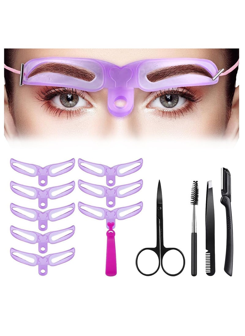 Generic - 8 Styles Eyebrow Stencils,Reusable Eyebrow Stencil with Handle and Strap Washable,Eyebrow Shaping Kit,Brow Shaping Template Stamp Kit Including Brow Trimmer,Tweezer,Scissor,Eyelashes Roller - Image 1