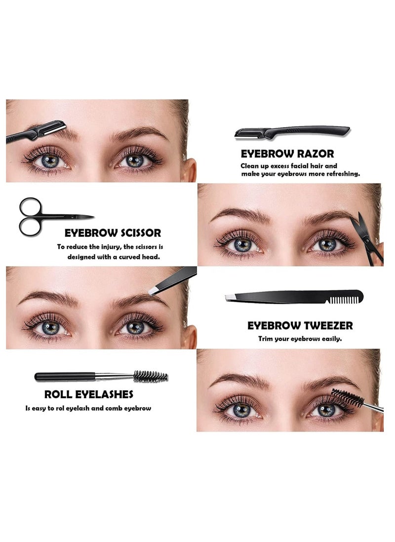 Generic - 8 Styles Eyebrow Stencils,Reusable Eyebrow Stencil with Handle and Strap Washable,Eyebrow Shaping Kit,Brow Shaping Template Stamp Kit Including Brow Trimmer,Tweezer,Scissor,Eyelashes Roller - Image 1