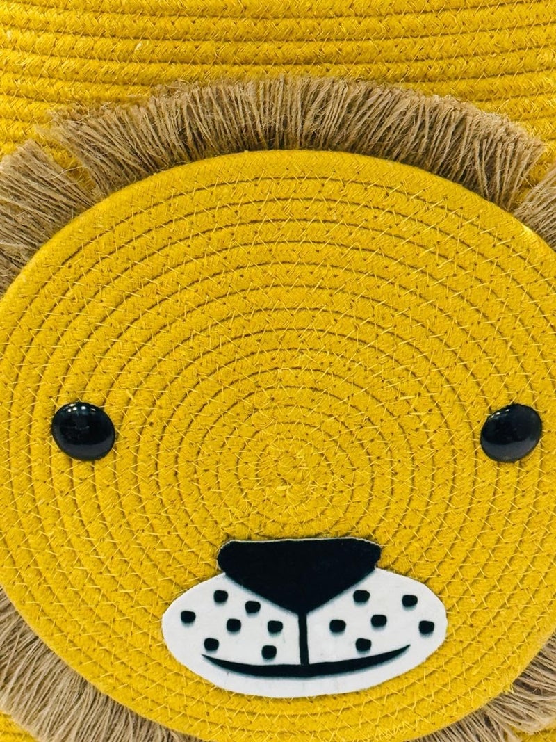 Subtlespreads Subtlespreads Woven Cotton Rope Jute Laundry Basket Storage Organizer With Lid for Home Kitchen Baby Laundry Hamper Toys Clothes Children Cartoon Organiser 14x16 35x40 cms Yellow Lion  - Image 3