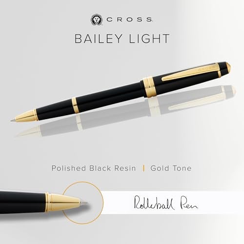 Cross Bailey Light Refillable Rollerball Pen Presented in a Everyday Gift Box - Medium Point, Black Ink, Polished Black - Image 2