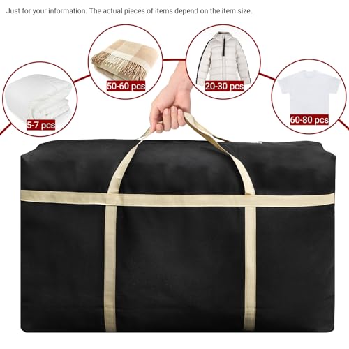 Nagpew 4 Pieces Extra Large Moving Bag, 150L Heavy Duty Storage Bag with Strong Zipper Handles, Black Jumbo Comforter Storage Organizer for Clothing, Pillow, Quilt, Blanket, Space Saving - Image 3