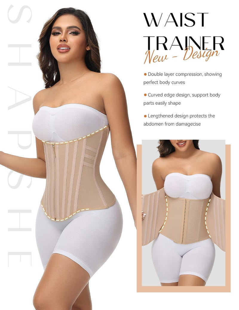 SHAPSHE Waist Trainer for Women Tummy Control Body Shaper Workout Waist Cincher Corset Shapewear Sport Hourglass Band with Zipper - Image 3