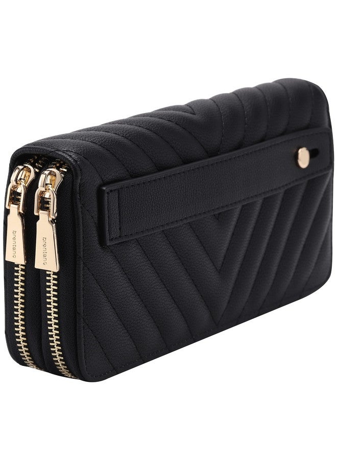 B BRENTANO Vegan Leather Double Zipper Pocket Wallet With Grip Hand Strap (Chevron Embroidered Black) - Image 1