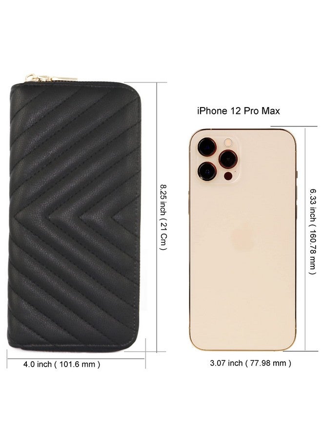 B BRENTANO Vegan Leather Double Zipper Pocket Wallet With Grip Hand Strap (Chevron Embroidered Black) - Image 4