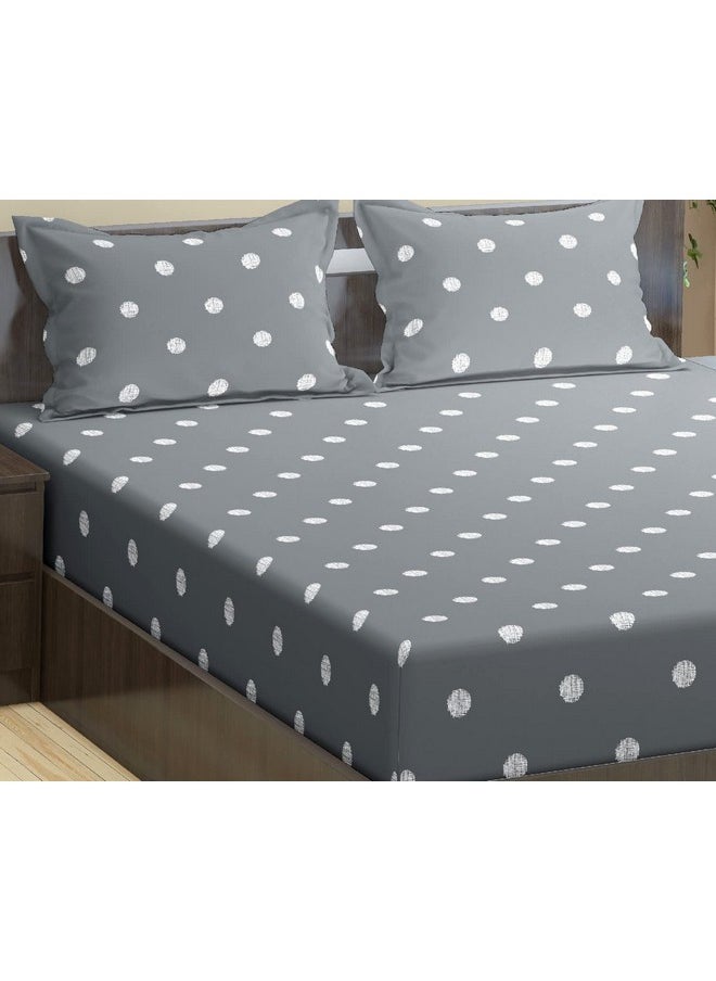Trance Home Linen Trance Home Linen 300Tc 100% Cotton 78"X78" Elastic Fitted Bedsheet Super King Bed Size Printed Fitted Sheet Elasticated Fitted Bedspread With 2 Pillow Covers (78X78 Inch, Grey White Circles), 300 tc  - Image 2