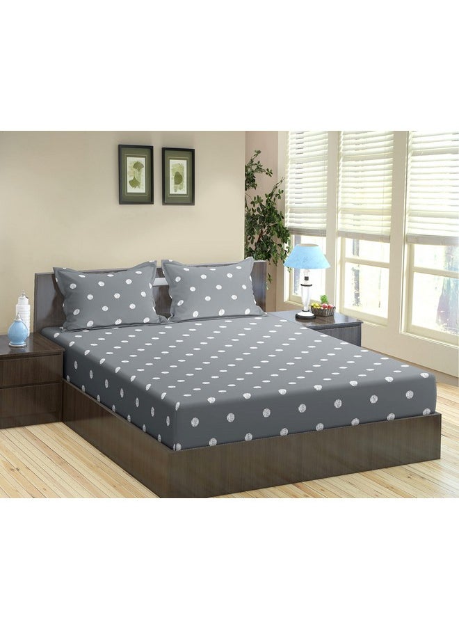 Trance Home Linen Trance Home Linen 300Tc 100% Cotton 78"X78" Elastic Fitted Bedsheet Super King Bed Size Printed Fitted Sheet Elasticated Fitted Bedspread With 2 Pillow Covers (78X78 Inch, Grey White Circles), 300 tc  - Image 1