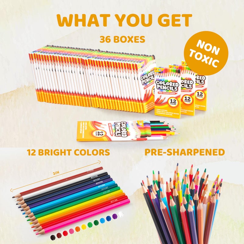 JOYIN 432 Count Colored Pencils Bulk, Colored Pencils for Kids 3+, 12 Colors, 36 Packs, Pre-sharpened Coloring Art Supplies, School Supplies - Image 2