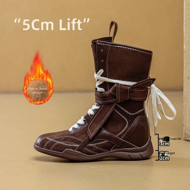MEIYOUMEINX Vintage Boxing Boots for Women 2026 New Spring Summer Outdoor Mid-Calf Boots Comfortable Low Wedge Round Toe Lace-Up - Image 1