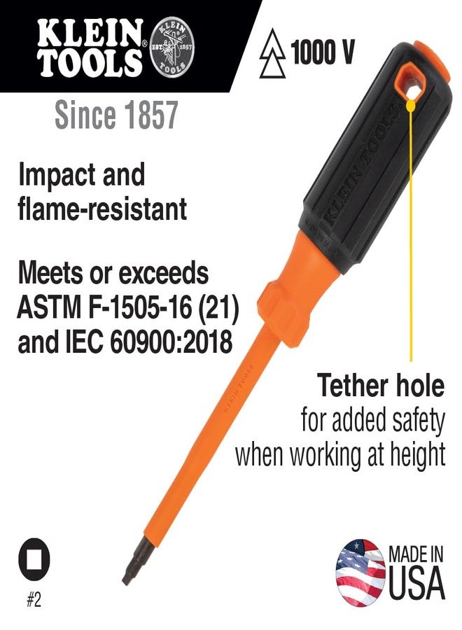 Klein Tools 6884INS Insulated Screwdriver, Made in USA, 1000V #1 Square Tip Screwdriver with 4-Inch Shank, Tip-Ident, Cushion-Grip Handle - Image 2