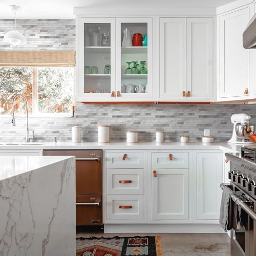 KASARO 10-Sheet Peel and Stick Backsplash Tiles for Kitchen, Marble White with Vintage Silver Embellished Stripes, Self-Adhesive Wall Tile Stick on Bathroom, Fireplace, RV - Image 2