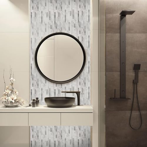 KASARO 10-Sheet Peel and Stick Backsplash Tiles for Kitchen, Marble White with Vintage Silver Embellished Stripes, Self-Adhesive Wall Tile Stick on Bathroom, Fireplace, RV - Image 3