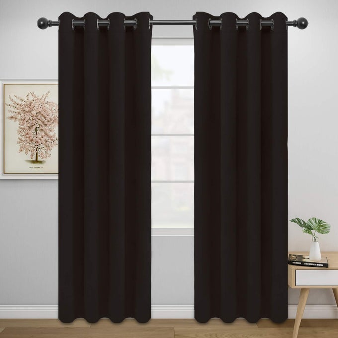 EASYGOING BLACKOUT CURTAINS FOR BEDROOM SOLID THERMAL INSULATED GROMMET AND NOISE REDUCTION WINDOW DRAPES ROOM DARKENING CURTAINS FOR LIVING ROOM 2 PANELS 52X84 INDARK BROWN