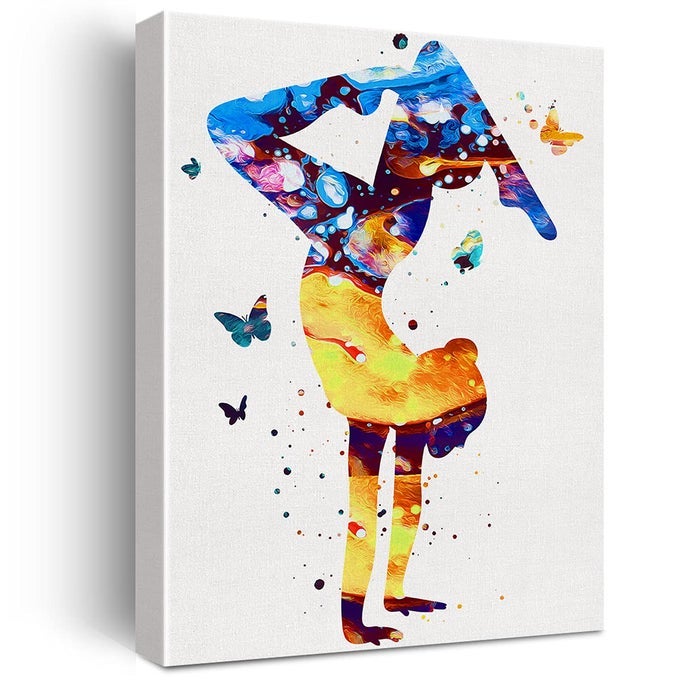 GYMNASTICS TUMBLING BUTTERFLY WATERCOLOR WALL ART GYMNASTICS SPORT CANVAS PAINTING PRINTS FOR HOME OFFICE WALL DECOR FRAMED ARTWORK GIFTS12X15 INCH
