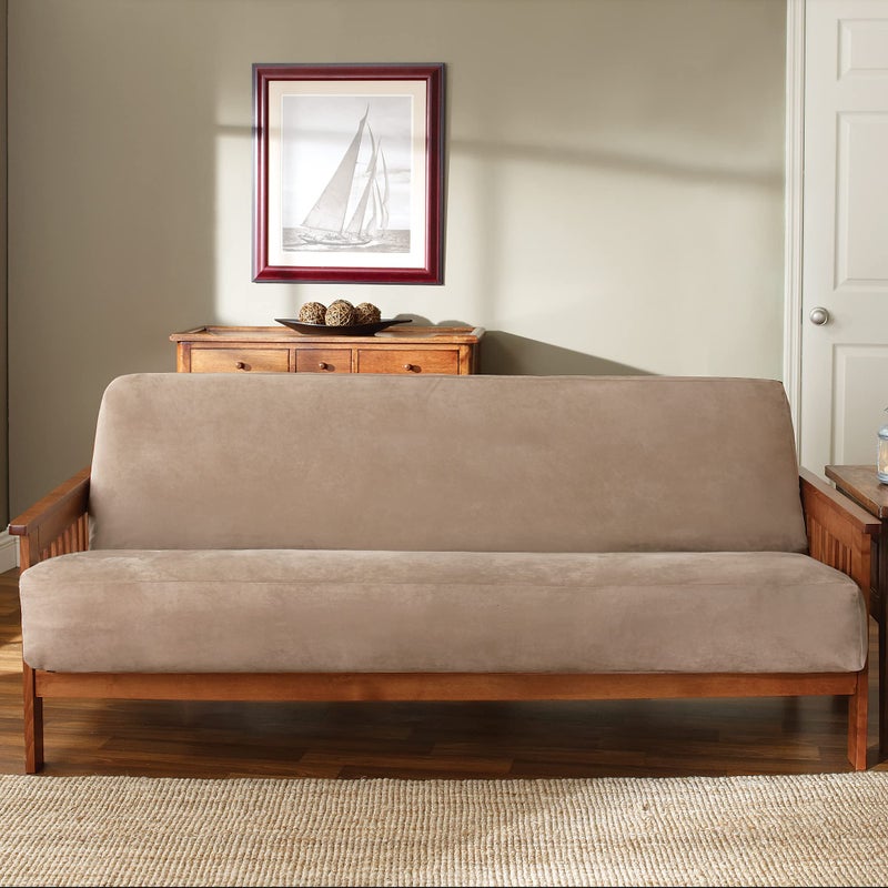 SureFit Home DÃ©cor Soft Suede Futon Slipcover, Polyester, Machine Washable, One Piece, Taupe Color - Image 2
