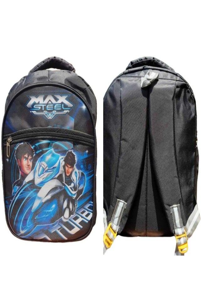 Spytek Max Steel School Backpack for Boys, Black, Cartoon Theme, Adjustable Straps - Image 1