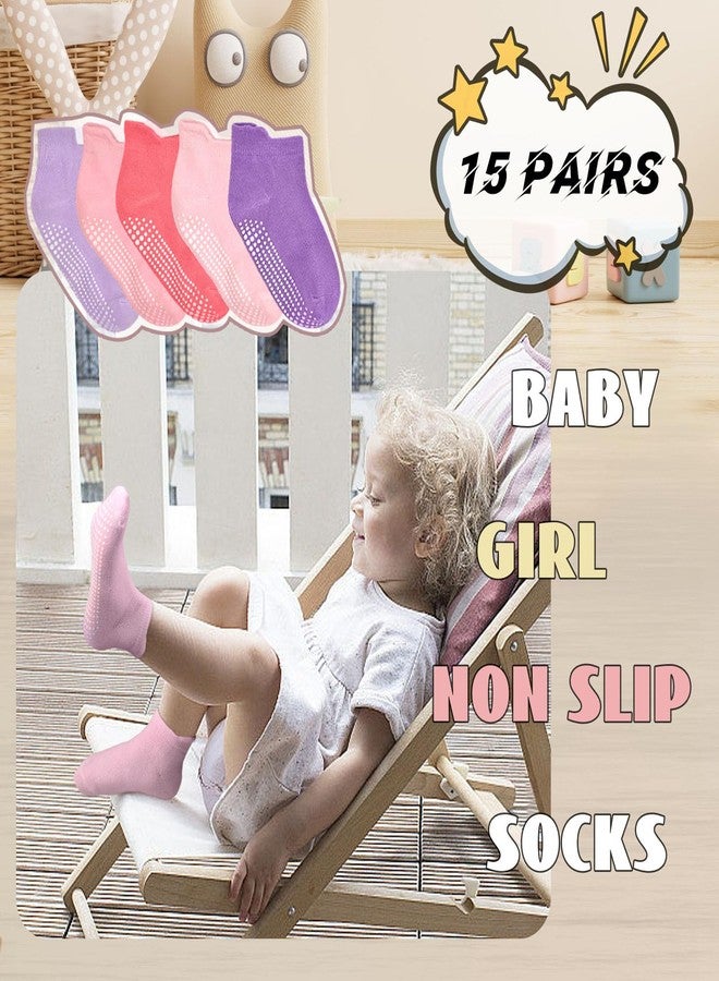 HYCLES 15 Pairs Girl Grip Socks Non Slip Toddler Girls Socks Baby Ankle Sock for 1-3T Kids - Image 3