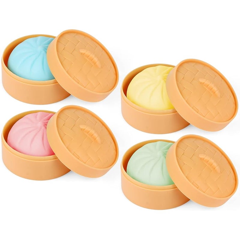 MEIEST 4 PCS Colorful Dumpling Squishy Stress Balls Fidget Sensory Toy,Squeeze Dough Ball Stress Relief Hand Toy,Anti-Anxiety Bun with Food Steamer Stretchy Desk Toys 4 Dumpling 1.6 inches - Image 1