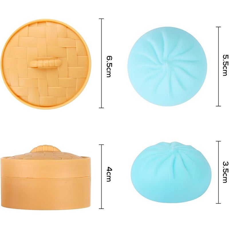 MEIEST 4 PCS Colorful Dumpling Squishy Stress Balls Fidget Sensory Toy,Squeeze Dough Ball Stress Relief Hand Toy,Anti-Anxiety Bun with Food Steamer Stretchy Desk Toys 4 Dumpling 1.6 inches - Image 5