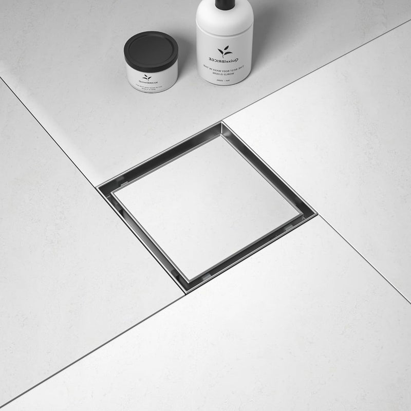 Bernkot Square Shower Drain 6", Brushed Floor Drain with Tiled Insert Grate & Hair Strainer, 304 Stainless Steel Bathroom 2-in-1 Tiled in Drain, CUPC Certified (Brushed, 6'') - Image 1