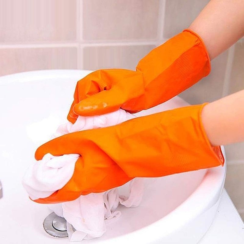 Lukzer Lukzer Hand Gloves Heavy Duty Household Cleaning Rubber Great for Dishwashing, Gardening, Working, Painting Reusable Industrial Glove with Short Sleeves (Medium, Random Colour)  - Image 3