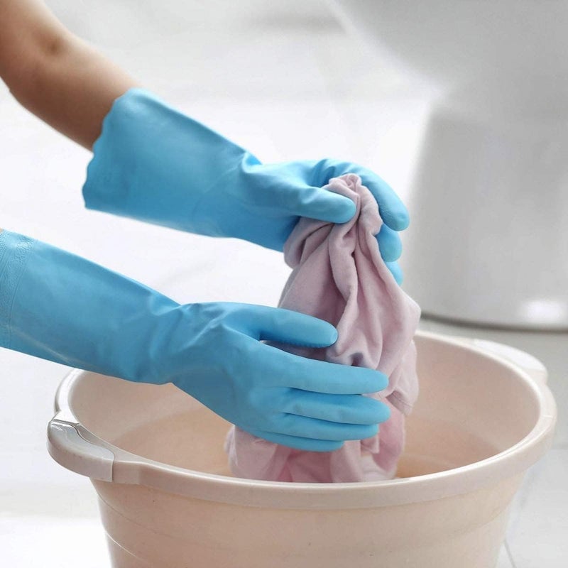 Lukzer Lukzer Hand Gloves Heavy Duty Household Cleaning Rubber Great for Dishwashing, Gardening, Working, Painting Reusable Industrial Glove with Short Sleeves (Medium, Random Colour)  - Image 1
