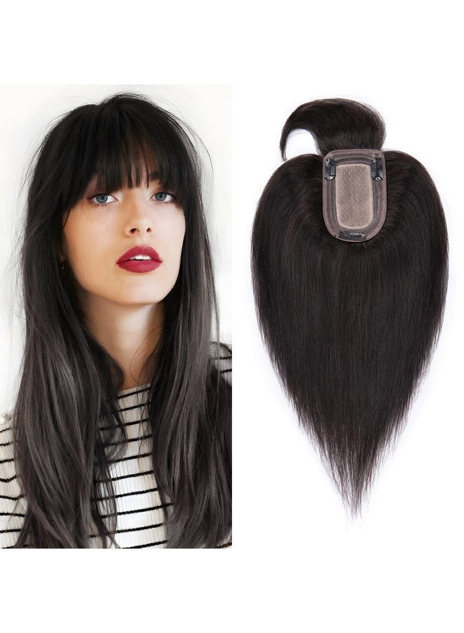 SEGO Hair Toppers For Women Real Human Hair With Thinning Hair Toppers Hair Pieces Clip In Toppers Straight Hair Pieces With Bangs 150% Density Silk Base 10 Inch 1B Natural Black - Image 1