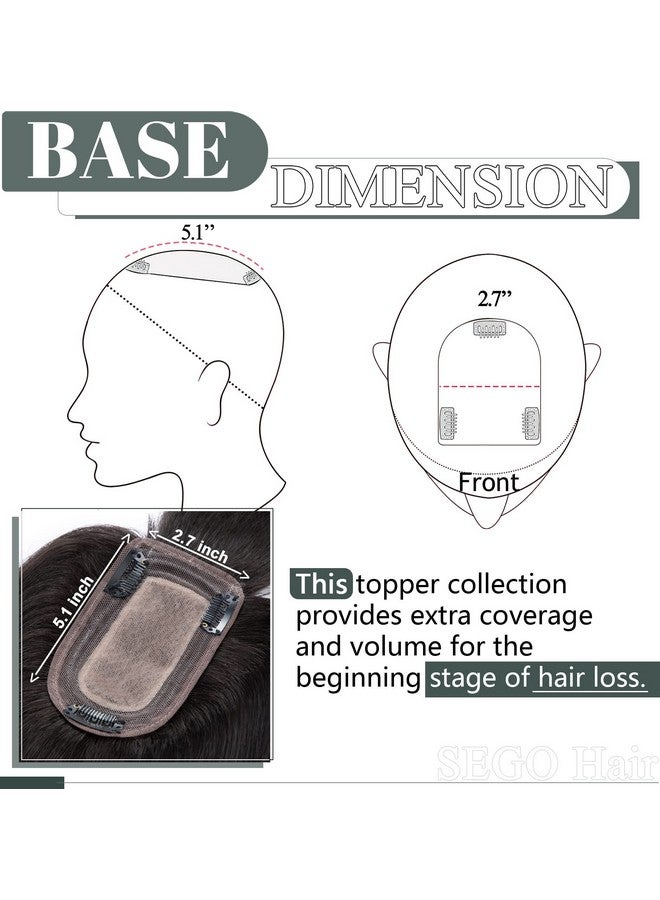 SEGO Hair Toppers For Women Real Human Hair With Thinning Hair Toppers Hair Pieces Clip In Toppers Straight Hair Pieces With Bangs 150% Density Silk Base 10 Inch 1B Natural Black - Image 4