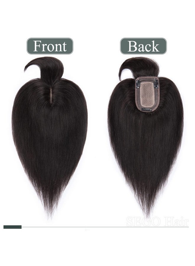 SEGO Hair Toppers For Women Real Human Hair With Thinning Hair Toppers Hair Pieces Clip In Toppers Straight Hair Pieces With Bangs 150% Density Silk Base 10 Inch 1B Natural Black - Image 3