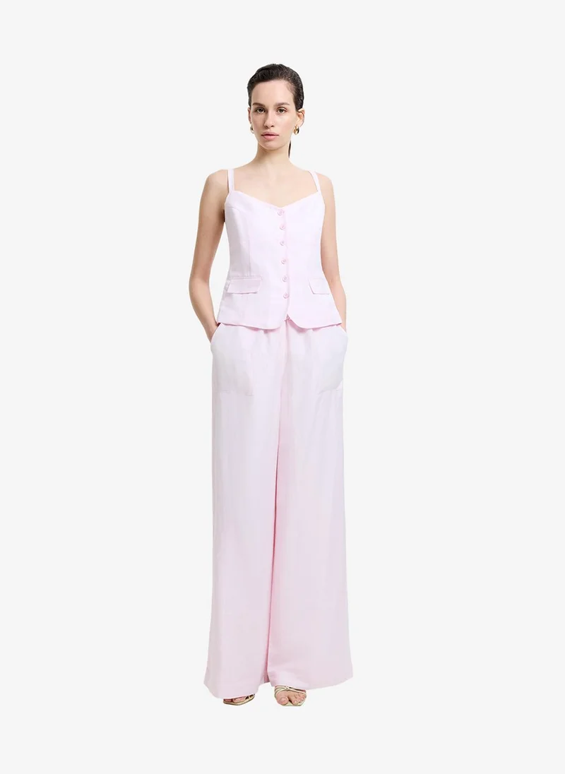 French Connection Women's Cooper Linen Tailored Button Front White Cami Top