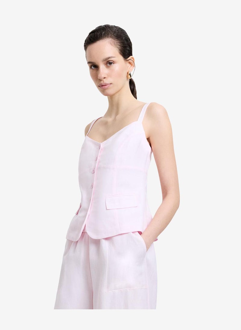 French Connection Women's Cooper Linen Tailored Button Front White Cami Top - Image 1