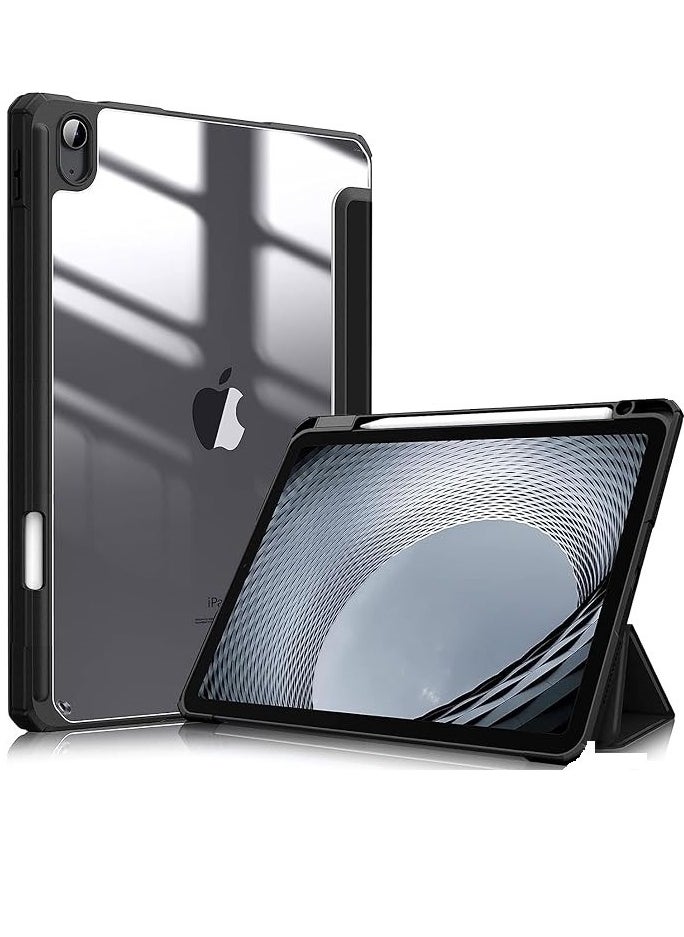 EVO Hybrid Case Compatible with iPad 10th Generation 2022 (10.9 Inch) - [Ultra Slim] Shockproof Clear Cover with Built-in Pencil Holder, Auto Wake/Sleep, Clear Transparent Back Shell, Black 