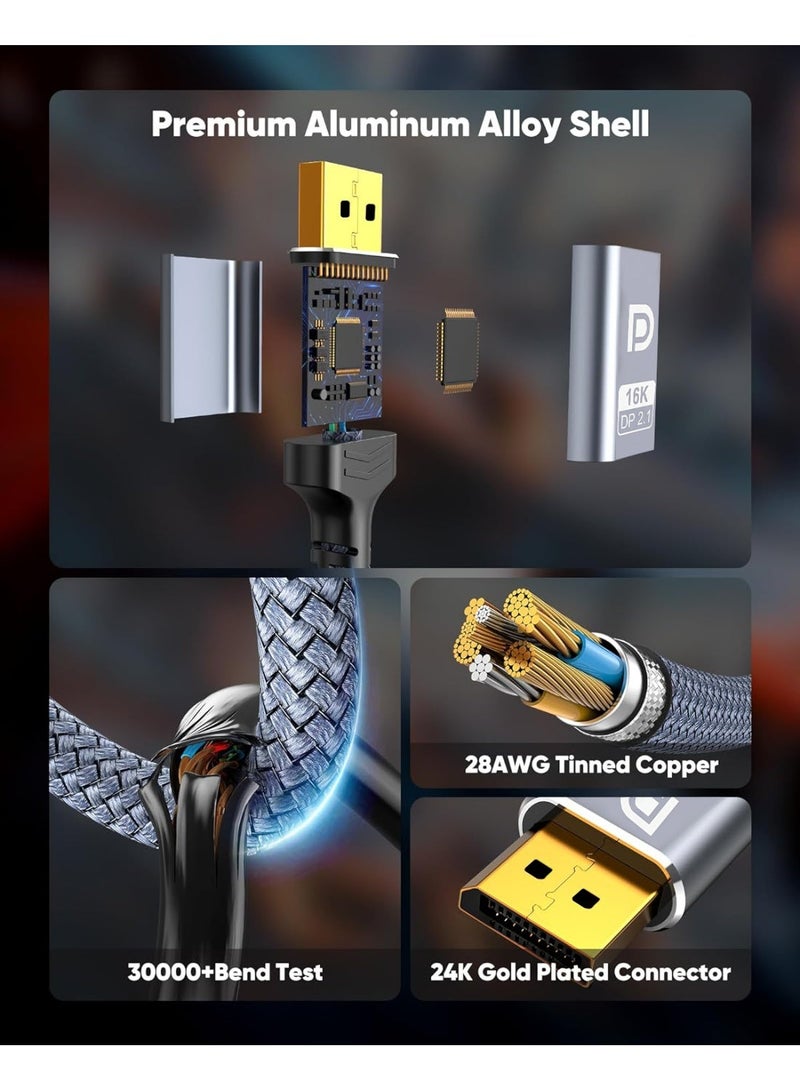 إيغويل كابل DisplayPort 2.1 80 جيجابت في الثانية 2 متر، سلك DP 2.1 [16K@60Hz، 8K@120Hz، 4K@240Hz] يدعم HDR10 وDSC1.2a وG-Sync وFreeSync، مضفر - عبوة من 2 - Image 4