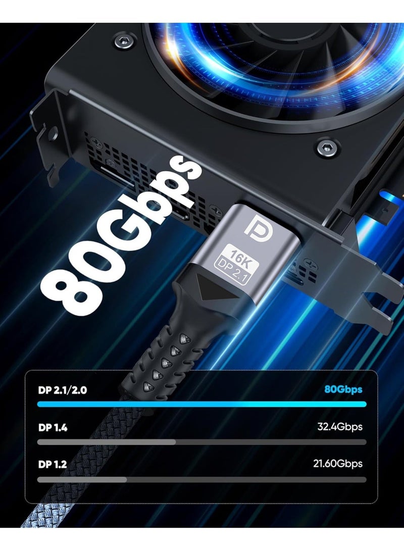 إيغويل كابل DisplayPort 2.1 80 جيجابت في الثانية 2 متر، سلك DP 2.1 [16K@60Hz، 8K@120Hz، 4K@240Hz] يدعم HDR10 وDSC1.2a وG-Sync وFreeSync، مضفر - عبوة من 2 - Image 3