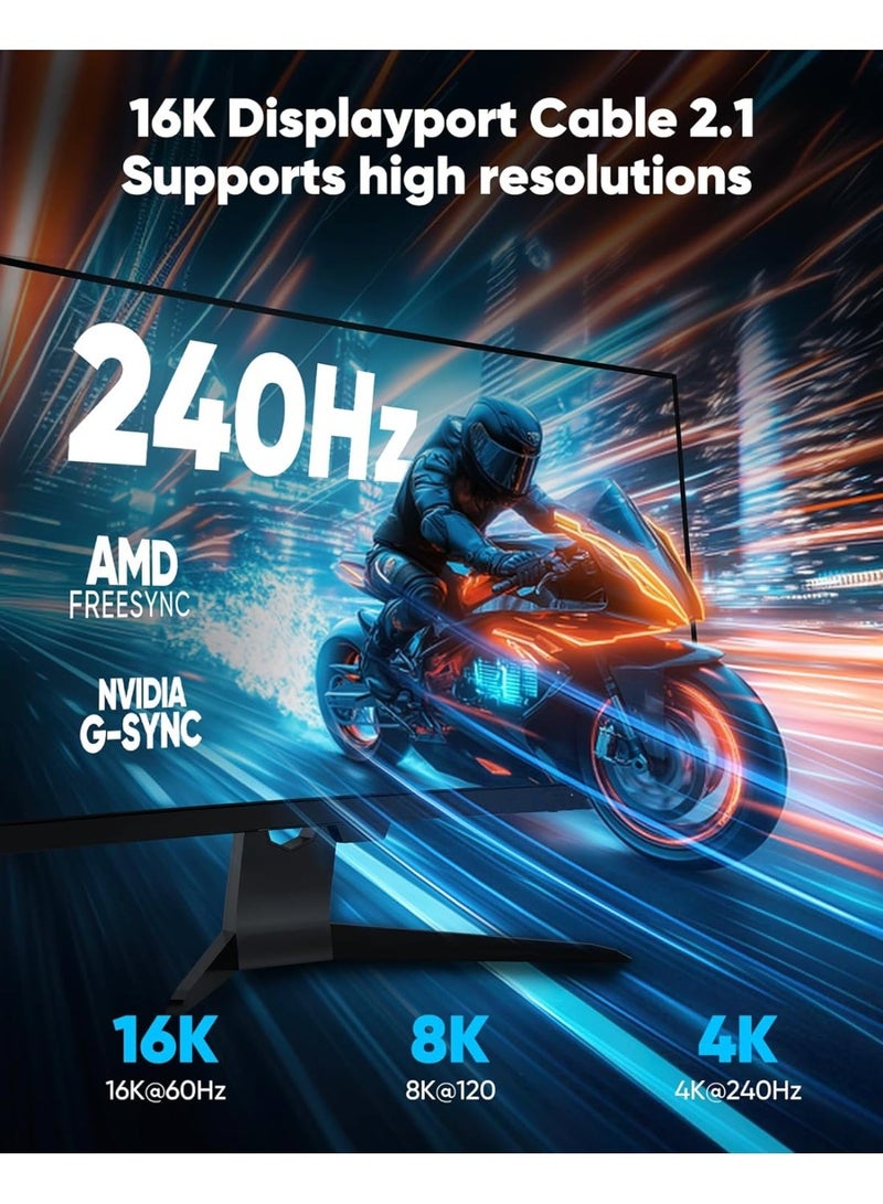 إيغويل كابل DisplayPort 2.1 80 جيجابت في الثانية 2 متر، سلك DP 2.1 [16K@60Hz، 8K@120Hz، 4K@240Hz] يدعم HDR10 وDSC1.2a وG-Sync وFreeSync، مضفر - عبوة من 2 - Image 5