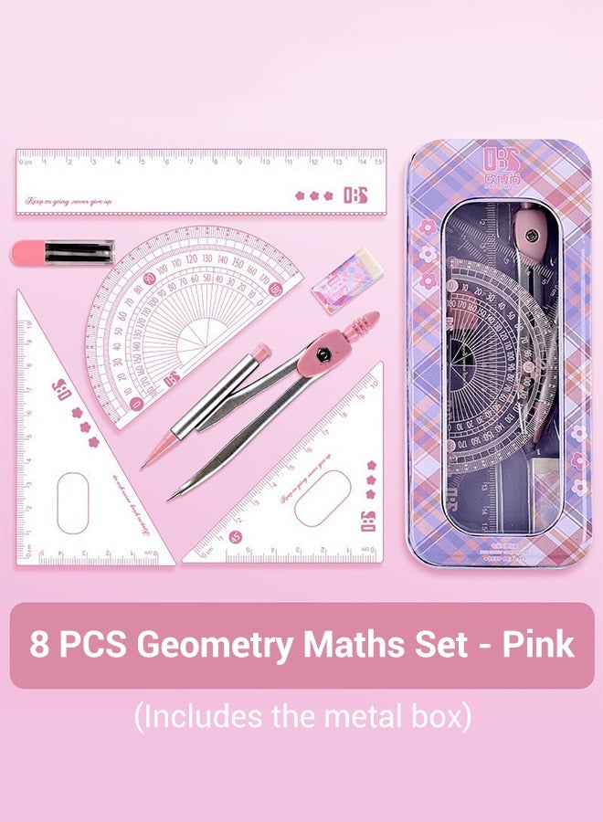 Generic 8 PCS Geometry Maths Set with Metal Case and Clear Lid ...