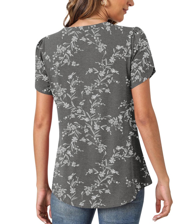 Anyhold Womens Tops Dressy Casual Summer Short Sleeve Blouse Dress Shirt Large, White Carvings - Image 4