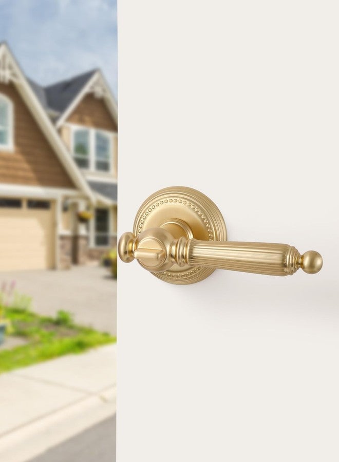 SORWDUERM 1 Pack Gold Door Lever with Lock and Key Entery Satin Brass Door Handle Door Lever Brushed Gold Bedroom and Bathroom Zinc Alloy - Image 2
