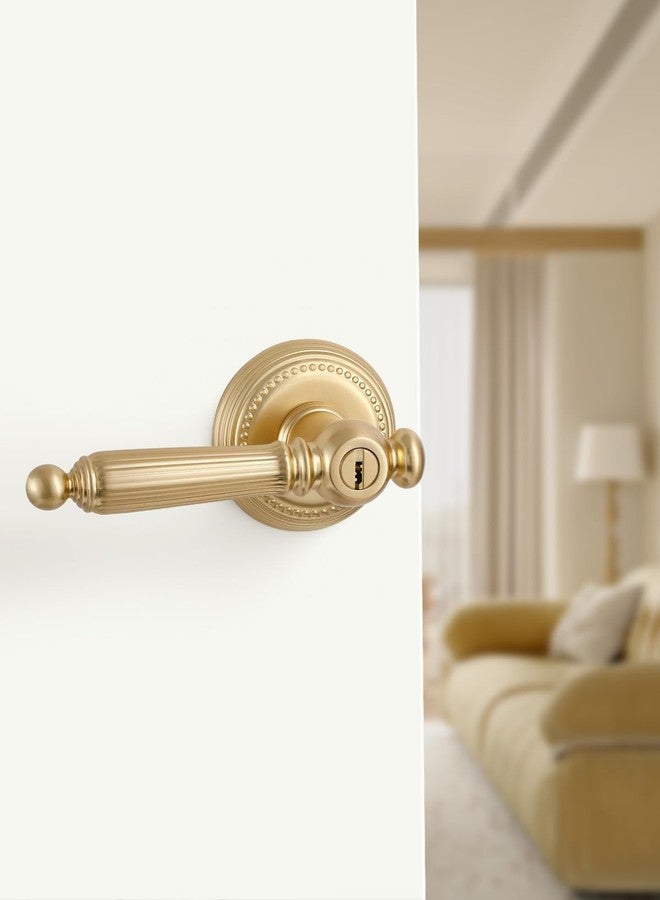 SORWDUERM 1 Pack Gold Door Lever with Lock and Key Entery Satin Brass Door Handle Door Lever Brushed Gold Bedroom and Bathroom Zinc Alloy - Image 3