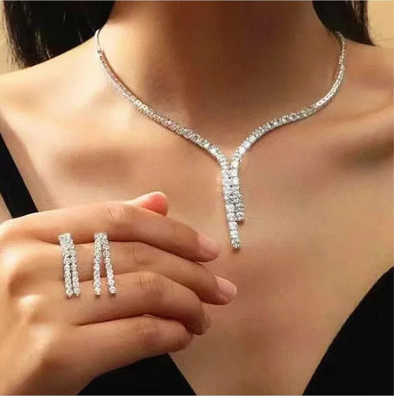 Bahels Waterway Necklace and Earring Set Special Occasions Wedding Engagement Evening Dress Set Choker