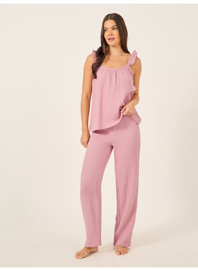 Styli Styli Unwind Cotton Gauze Ruffle Cami and Pyjama Set  - Image 2